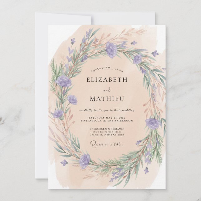 Invitación Boda de flores silvestres rústicas de melocotón (Anverso)