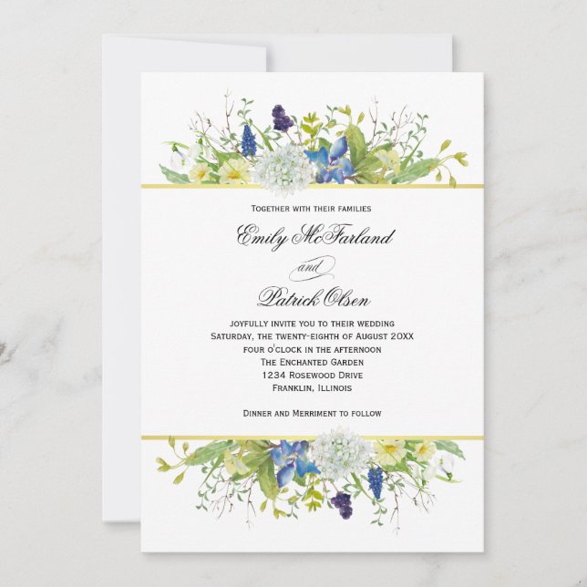 Invitación Boda de flores silvestres rusticas de Secret Garde (Anverso)