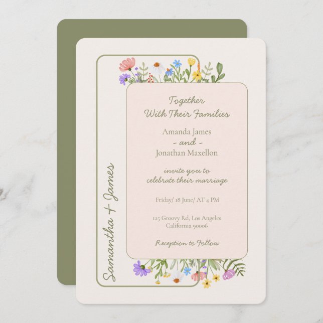 Invitación Boda de flores silvestres rusticas modernas (Anverso / Reverso)
