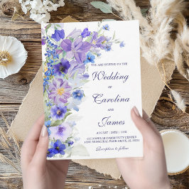 Invitación Boda de flores silvestres rústicas moradas y azule