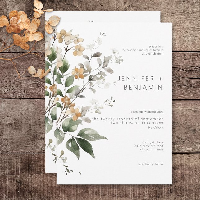 Invitación Boda de Flores Silvestres Rústicas Tan Fall (Rustic Delicate Tan Fall Wildflowers Wedding Invitation)