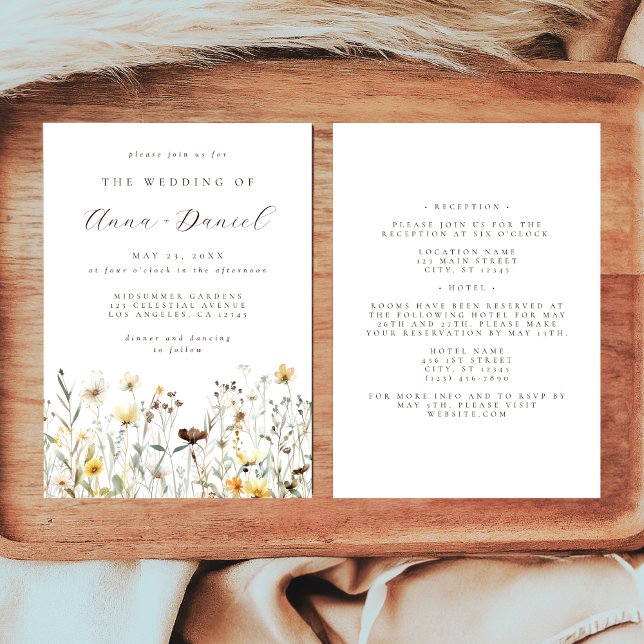 Invitación Boda de flores silvestres rústicas todo en uno (Subido por el creador)