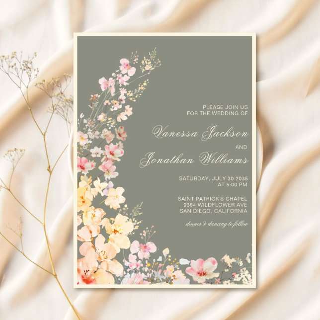 Invitación Boda de Flores Silvestres Sage Green Pastel (Subido por el creador)
