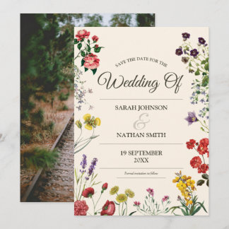 Invitación Boda de flores silvestres salva la fecha con foto