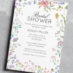 Invitación Boda de flores silvestres simple y eterna ducha de