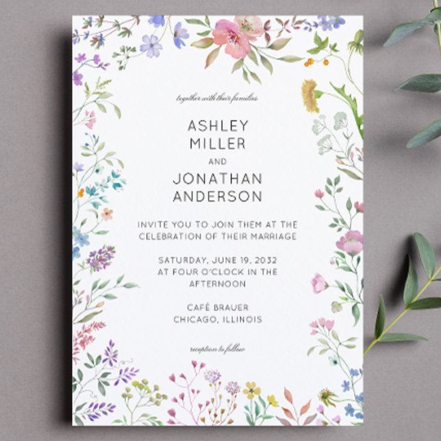 Invitación Boda de flores silvestres simple y eterno (Subido por el creador)