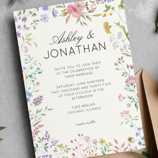 Invitación Boda de flores silvestres simple y eterno (Subido por el creador)
