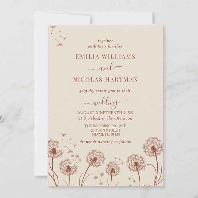 Invitación Boda de flores silvestres simples beige marrón (Anverso)