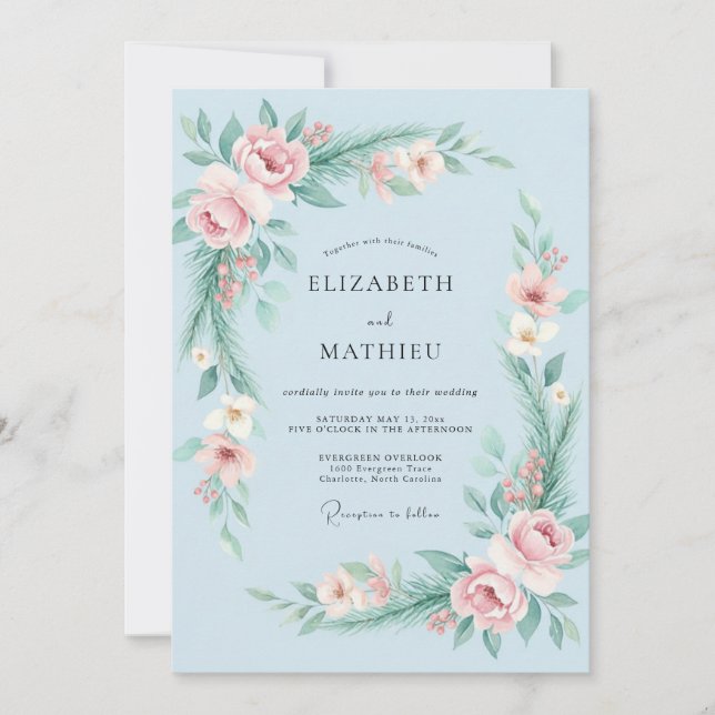 Invitación Boda de flores silvestres Sky Blush (Anverso)
