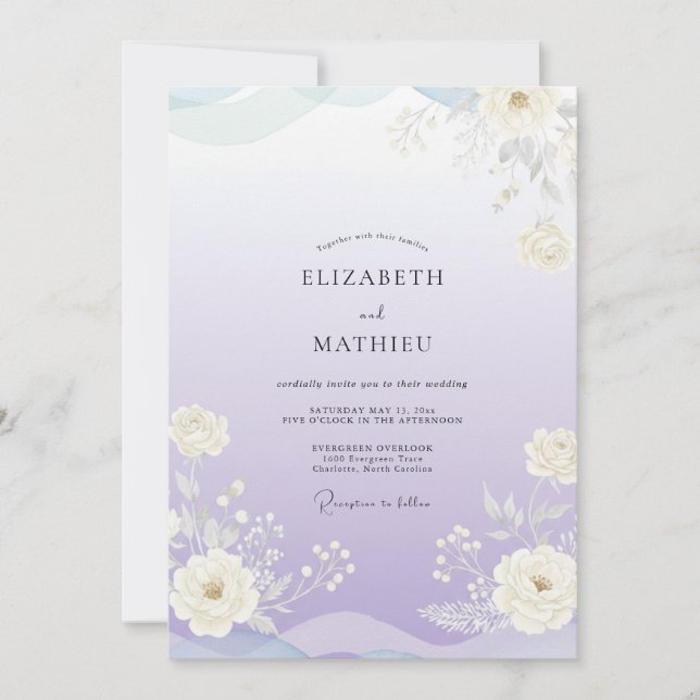 Invitación Boda de flores silvestres suaves de lavanda (Anverso)