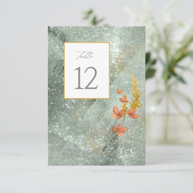 Invitación Boda de flores silvestres Tabla de textura No. Oro (Anverso de pie)