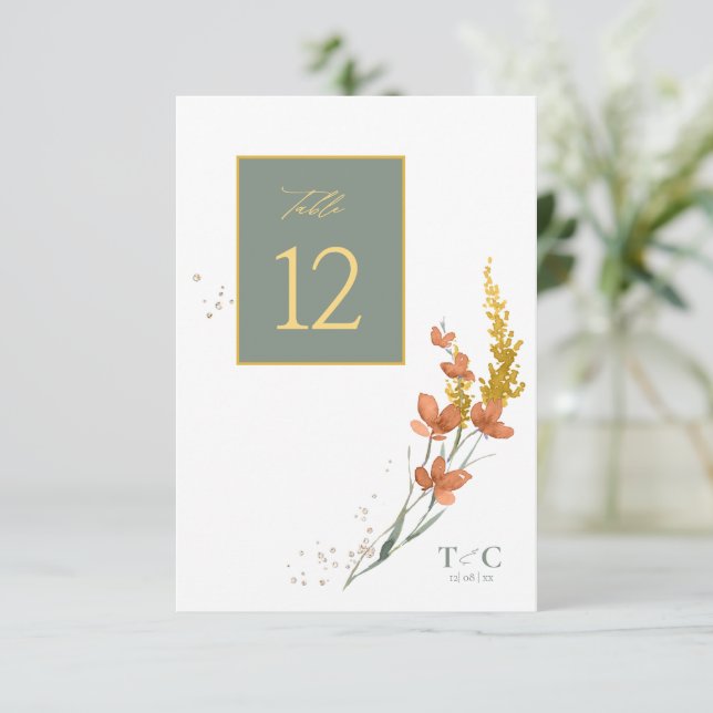 Invitación Boda de flores silvestres Tabla de textura No. Oro (Anverso de pie)