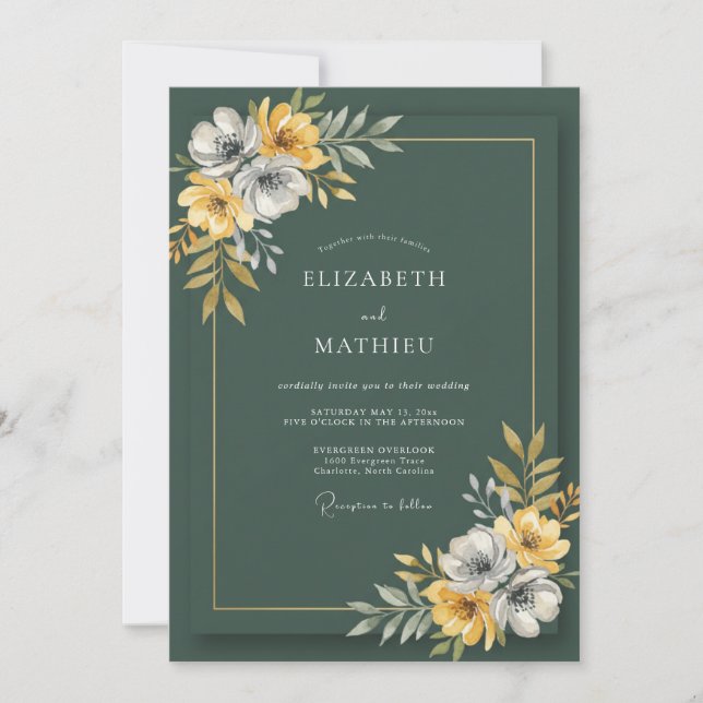 Invitación Boda de flores silvestres verde bosque (Anverso)
