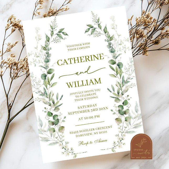 Invitación Boda de flores silvestres verdes (Subido por el creador)