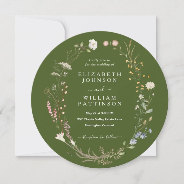 Invitación Boda de flores silvestres verdes rusas (Anverso)