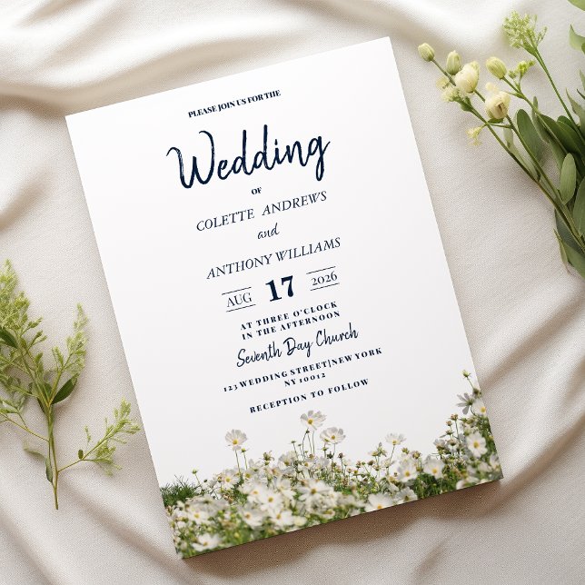 Invitación Boda de flores silvestres verdes verdes amarillas  (Botanical white yellow green wildflowers Wedding )