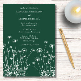 Invitación Boda de flores silvestres verdes y blancas de esme