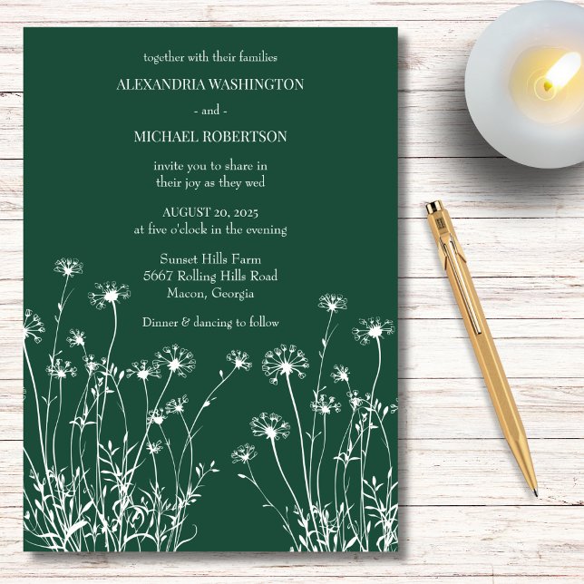 Invitación Boda de flores silvestres verdes y blancas de esme (Subido por el creador)