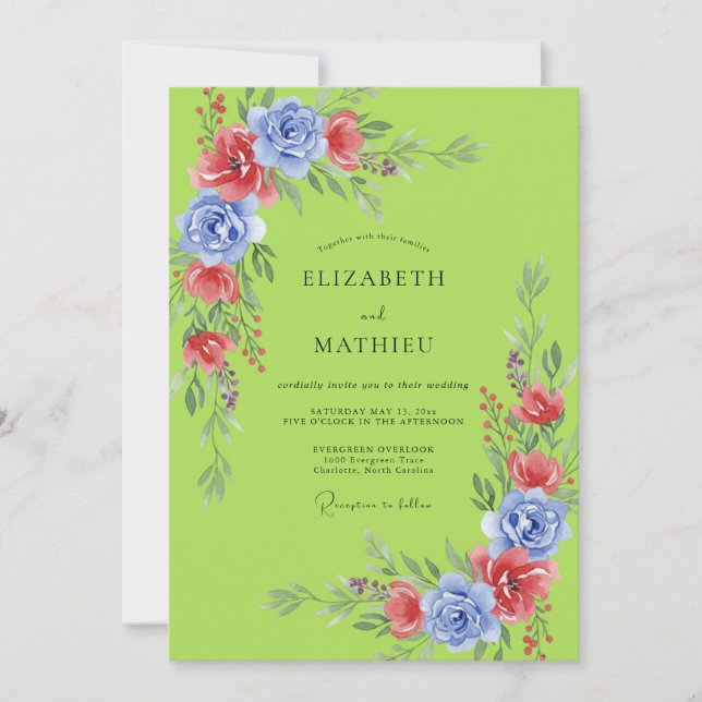 Invitación Boda de flores silvestres Vinca de Madagascar lima (Anverso)
