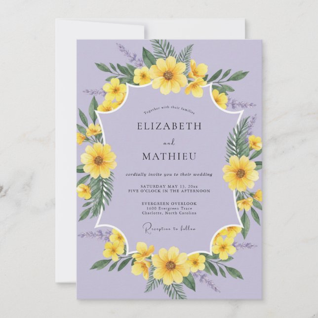 Invitación Boda de flores silvestres violetas ámbar (Anverso)
