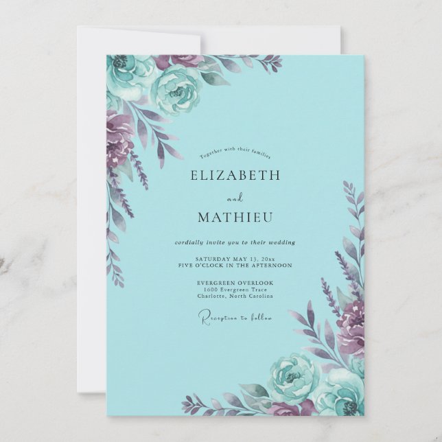 Invitación Boda de flores silvestres violetas cian (Anverso)