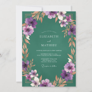 Invitación Boda de flores silvestres violetas de tono joya