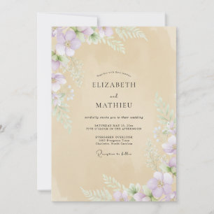 Invitación Boda de flores silvestres violetas suaves champán
