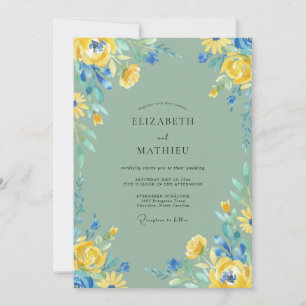 Invitación Boda de flores silvestres y centaurea con mostaza
