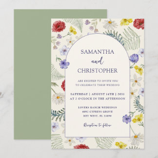 Invitación Boda de flores silvestres y follaje coloridos
