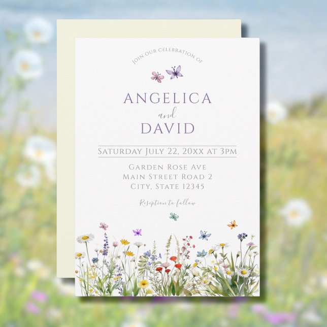 Invitación Boda de flores silvestres y mariposas (Subido por el creador)