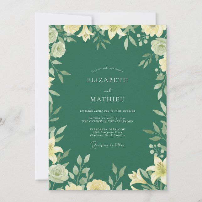 Invitación Boda de flores silvestres y musgo profundo (Anverso)