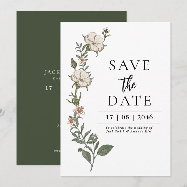 Invitación Boda de flores sin tiempo simple guardar las tarje (Anverso / Reverso)