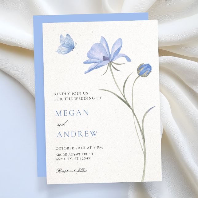 Invitación Boda de flores suaves azules (Subido por el creador)