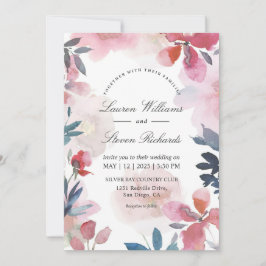 Invitación Boda de flores transparentes azul rosado personali