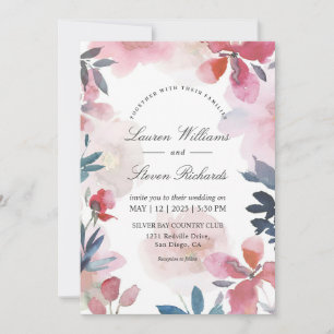 Invitación Boda de flores transparentes azul rosado personali