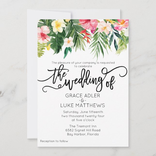 Invitación Boda de flores tropicales acuáticas modernas (Anverso)