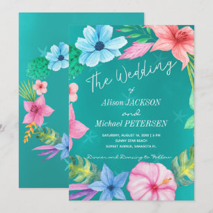Invitación Boda de flores tropicales de agua de playa