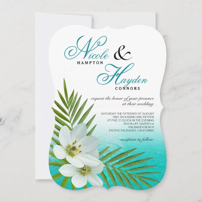 Invitación Boda de Flores Tropicales de la Playa de Aloha (Anverso)