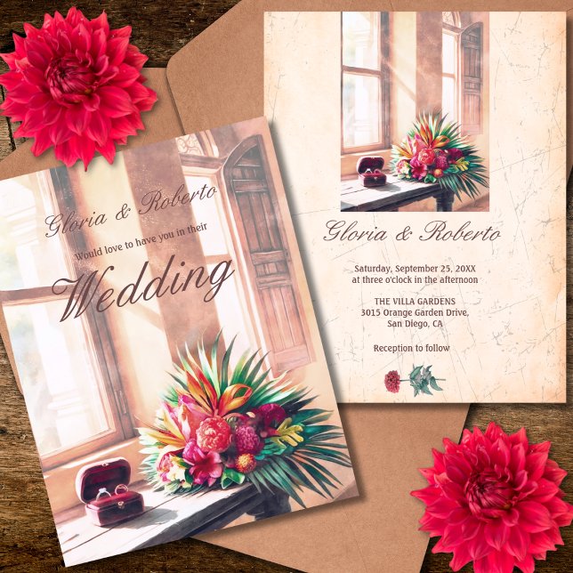 Invitación Boda de flores tropicales de la ventana mexicana i (Subido por el creador)
