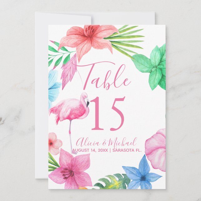 Invitación Boda de flores tropicales Flamingo luau (Anverso)