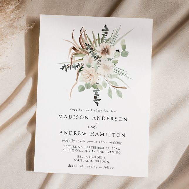 Invitación Boda de Flores Tropicales Neutrales Boho (Subido por el creador)