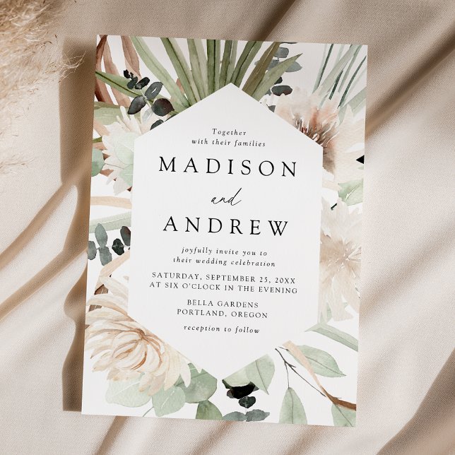 Invitación Boda de Flores Tropicales Neutrales Boho (Subido por el creador)