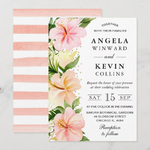 Invitación Boda de Flores Tropicales Rosadas Acuarela