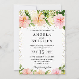 Invitación Boda de flores tropicales rosadas acuarela