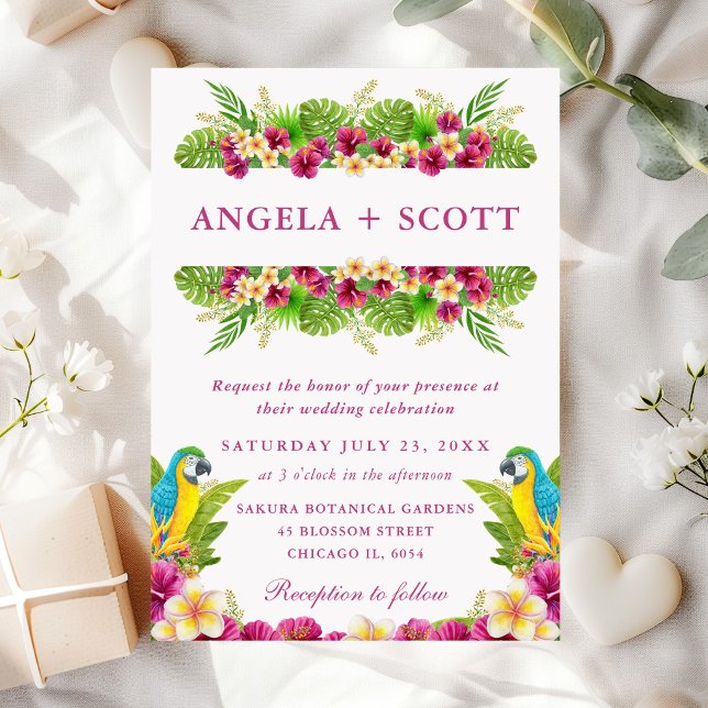 Invitación Boda de Flores Tropicales y Loros al Acuarela (Subido por el creador)