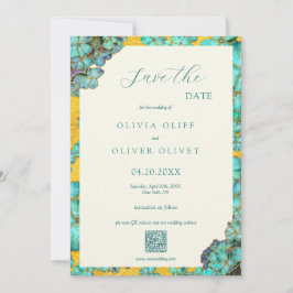 Invitación Boda de flores verde azuladas Guardar el código QR