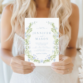 Invitación Boda de flores verdes corona de primavera azul