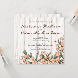 Invitación Boda de flores verdes de Naranja quemado blanco ru