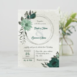 Invitación boda de flores verdes esmeraldas