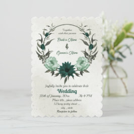 Invitación boda de flores verdes esmeraldas